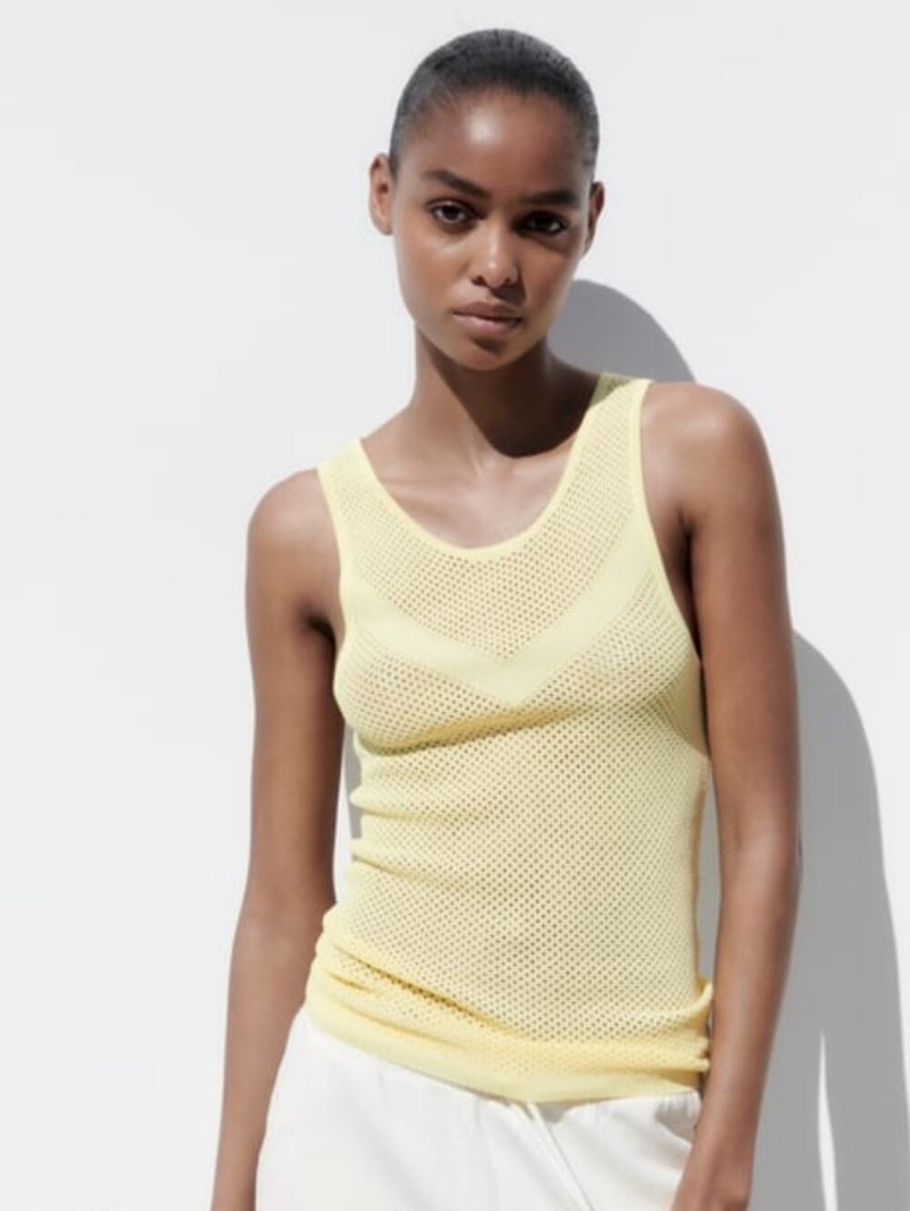 Zara Light Yellow Mesh Tank Top - Picture 1 of 5